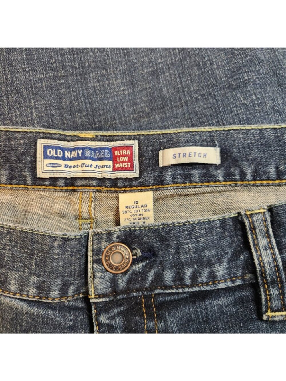 Old Navy Blue Stretch Boot Cut Mid Rise Denim Blue Jean Size 12 R LARGE 34 Wx 31 - Picture 8 of 8